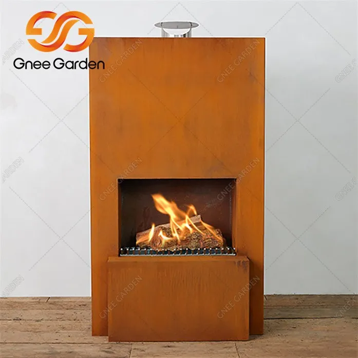 Corten Steel wood burning fireplace